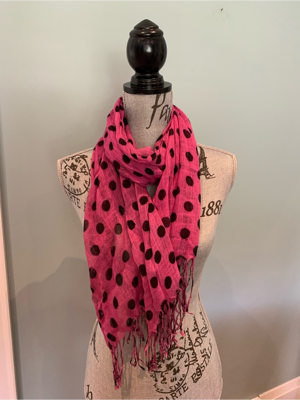 Source Unknown Pink Scarf with Black Polka Dots